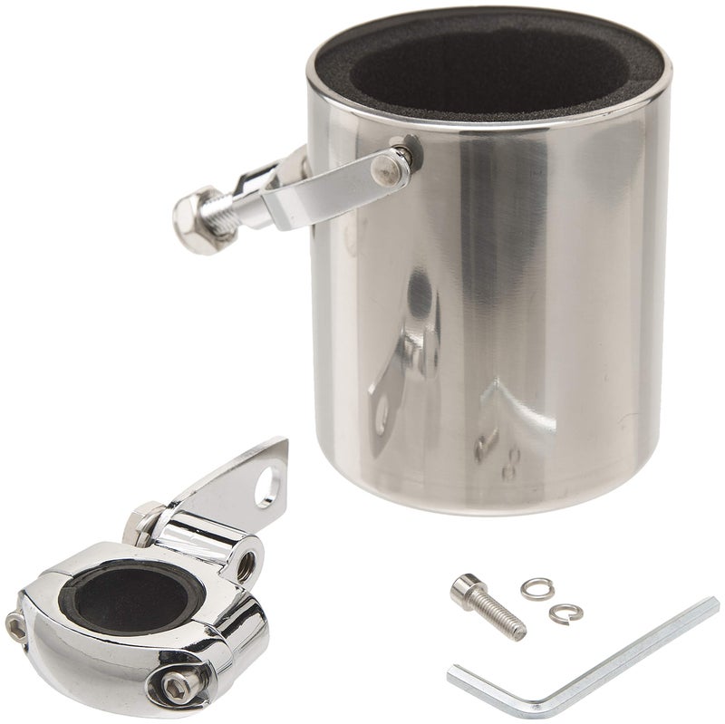 BF Systems Diamond Plate Stainless Steel Motorcycle Cup Holder - Motorbike, Bicycle, ATV, Scooter Handlebar Mounted Cup Holder - Adjustable Clamp, 360-Degree Rotation, Foam Insert - Riding Accessories - Image 2